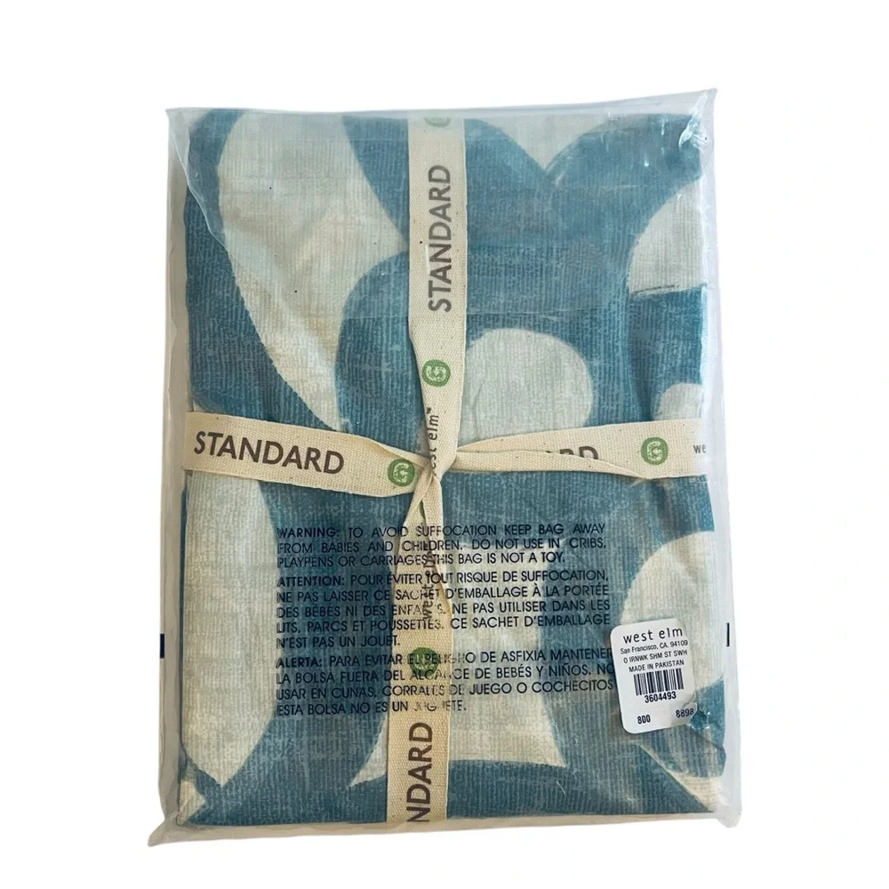 West Elm Organic Ironwork Standard Pillow Sham Organic Cotton Blue NWT